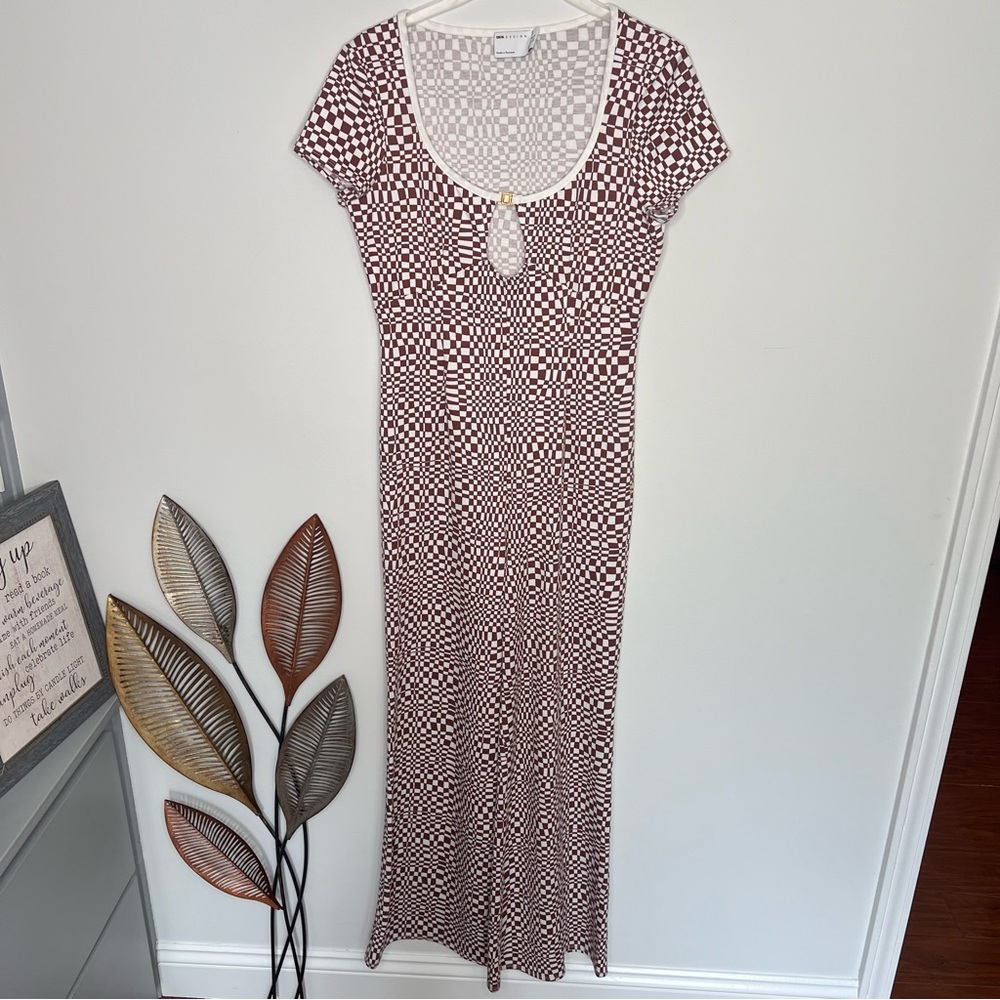 Asos Design Checkered Print Halter Brown White Short Sleeve Jumpsuit J14